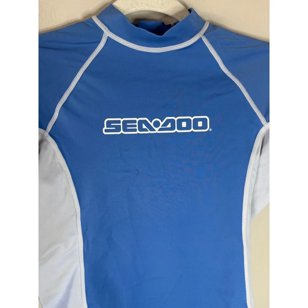 Sea-Doo Kids Blue Gray UV SPF 50+ Rash‎ Guard Swim Shirt Short Sleeve Size L